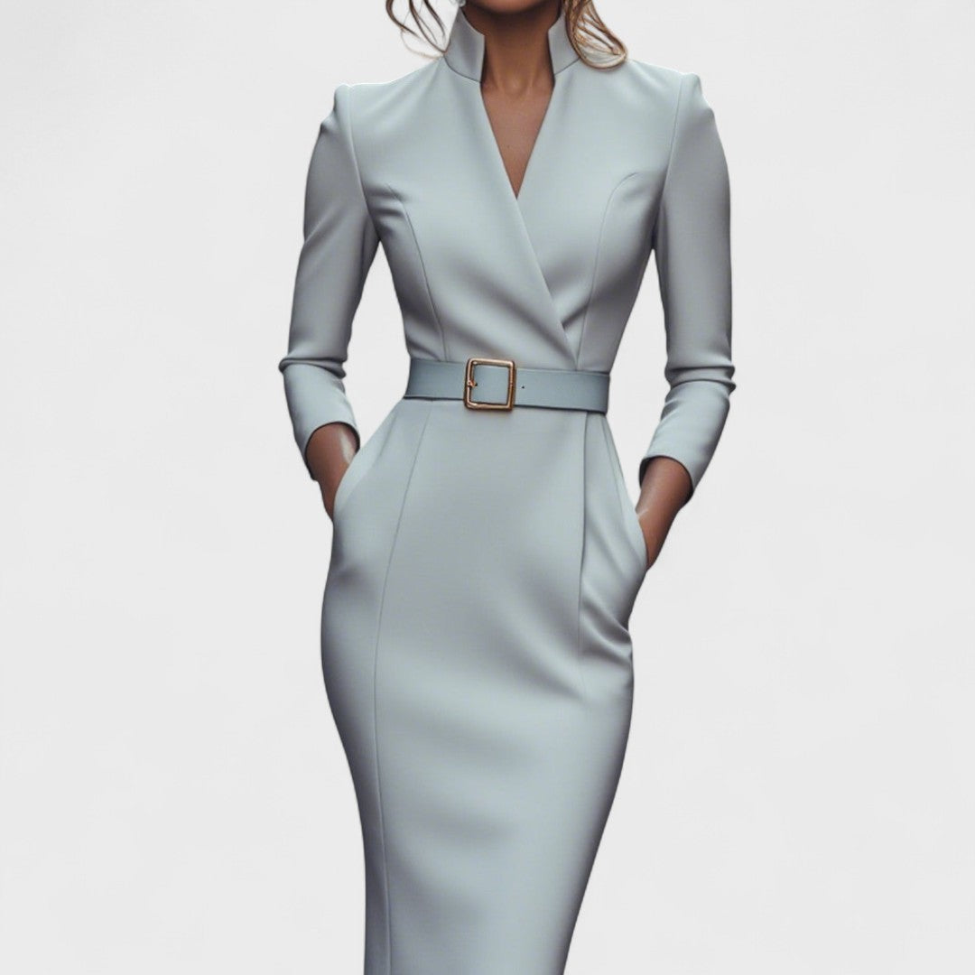 Camille – Stand-Collar Belted Dress