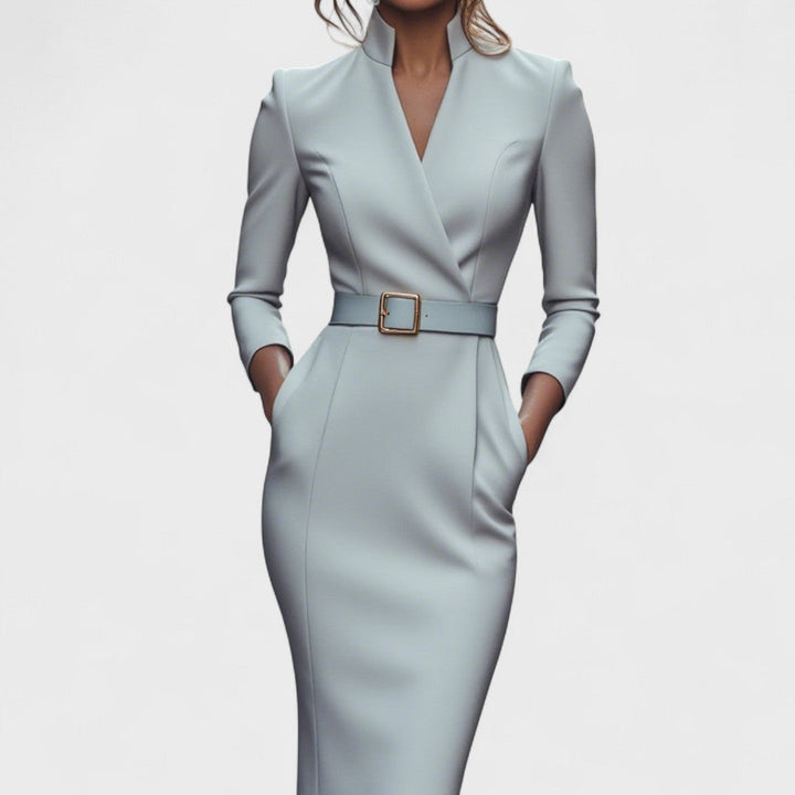 Camille – Stand-Collar Belted Dress