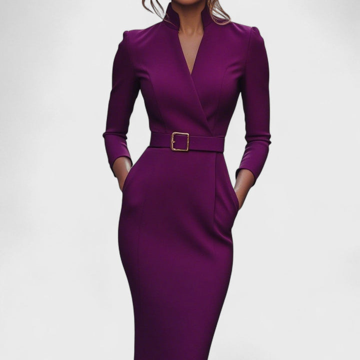 Camille – Stand-Collar Belted Dress