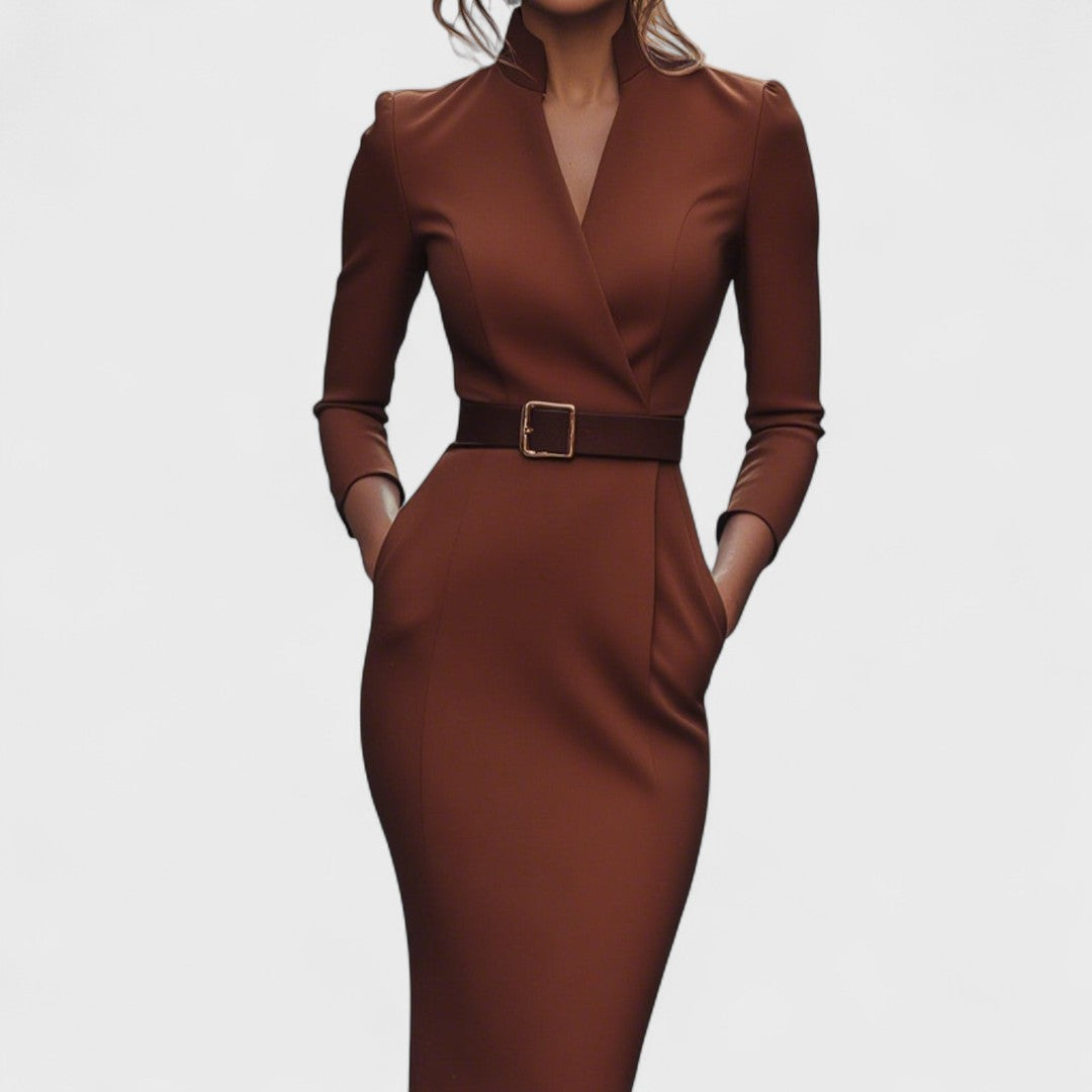 Camille – Stand-Collar Belted Dress