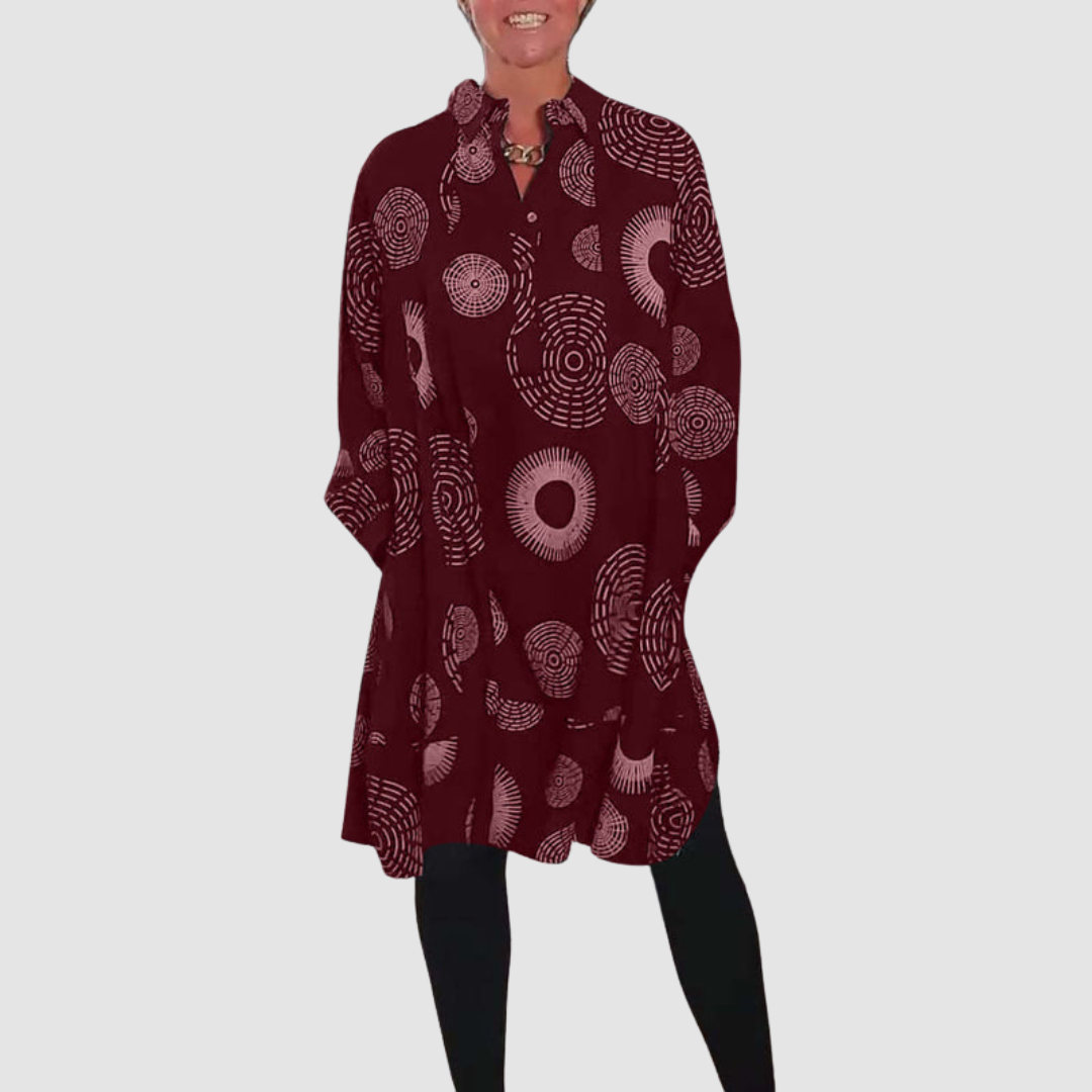 Haydie™ Casual Lapel Dress with Geometric Print