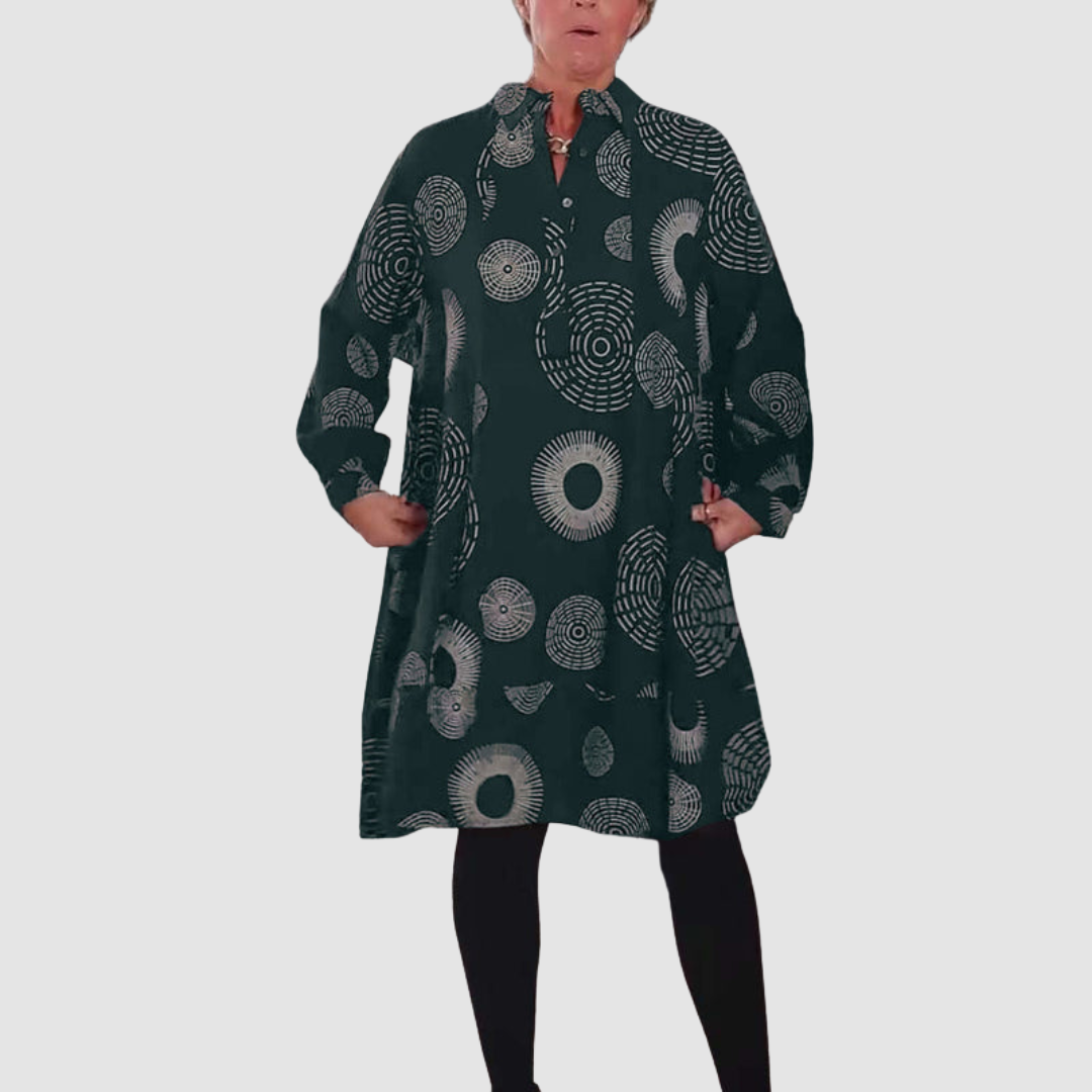 Haydie™ Casual Lapel Dress with Geometric Print