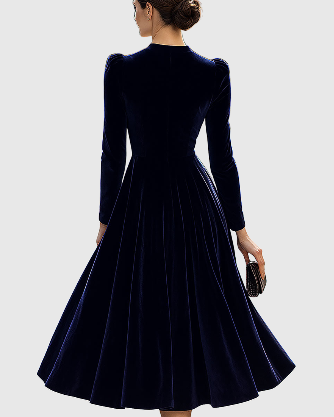 Grace | Navy Long-Sleeve Midi Dress