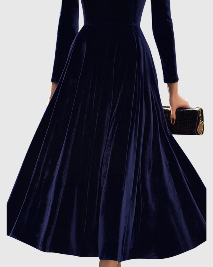 Grace | Navy Long-Sleeve Midi Dress