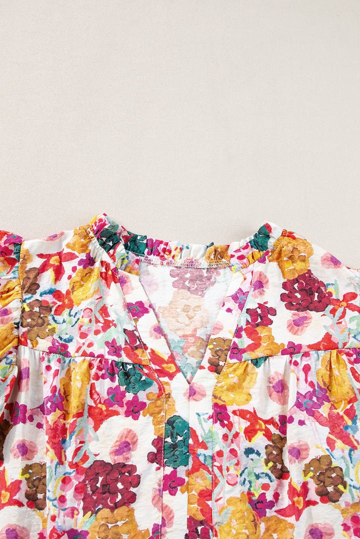 Floral Print Split Neck Flutter Dresses