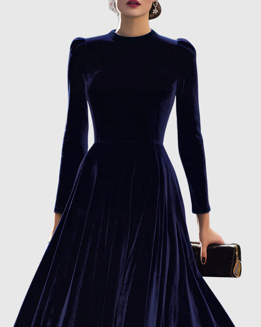 Grace | Navy Long-Sleeve Midi Dress