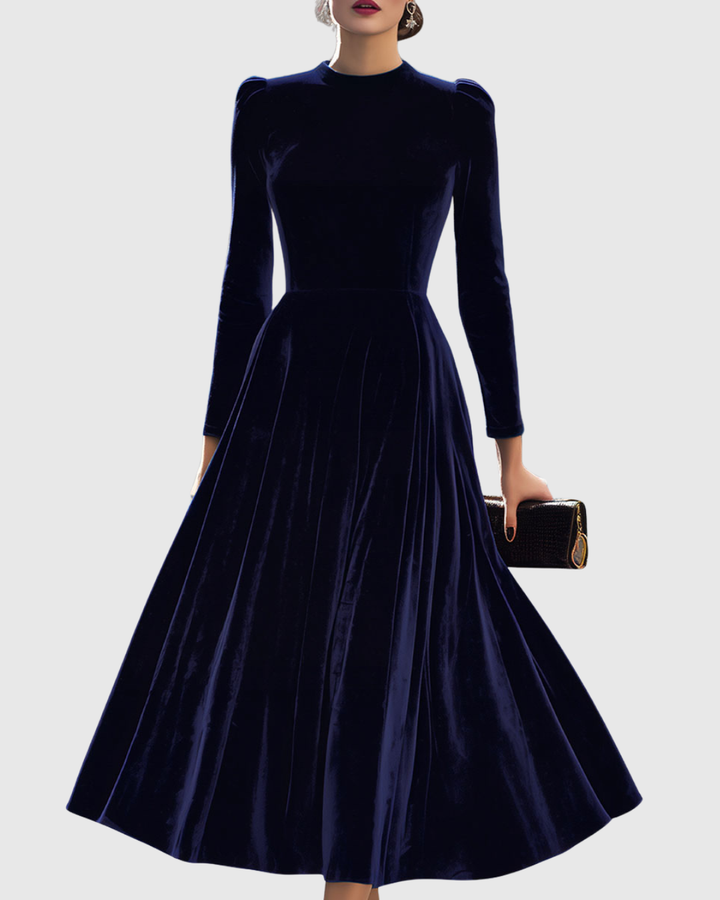Grace | Navy Long-Sleeve Midi Dress