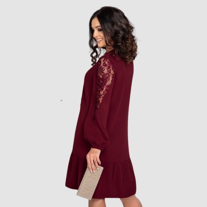 Elena – Lace-Sleeve Midi Dress