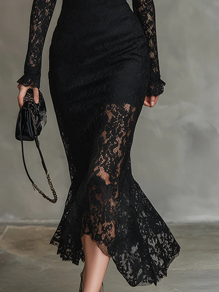 Claraine – Elegant Lace Midi Dress