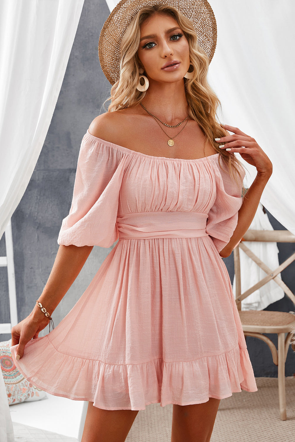 Bow Knot Ruffled High Waist Mini Dresses