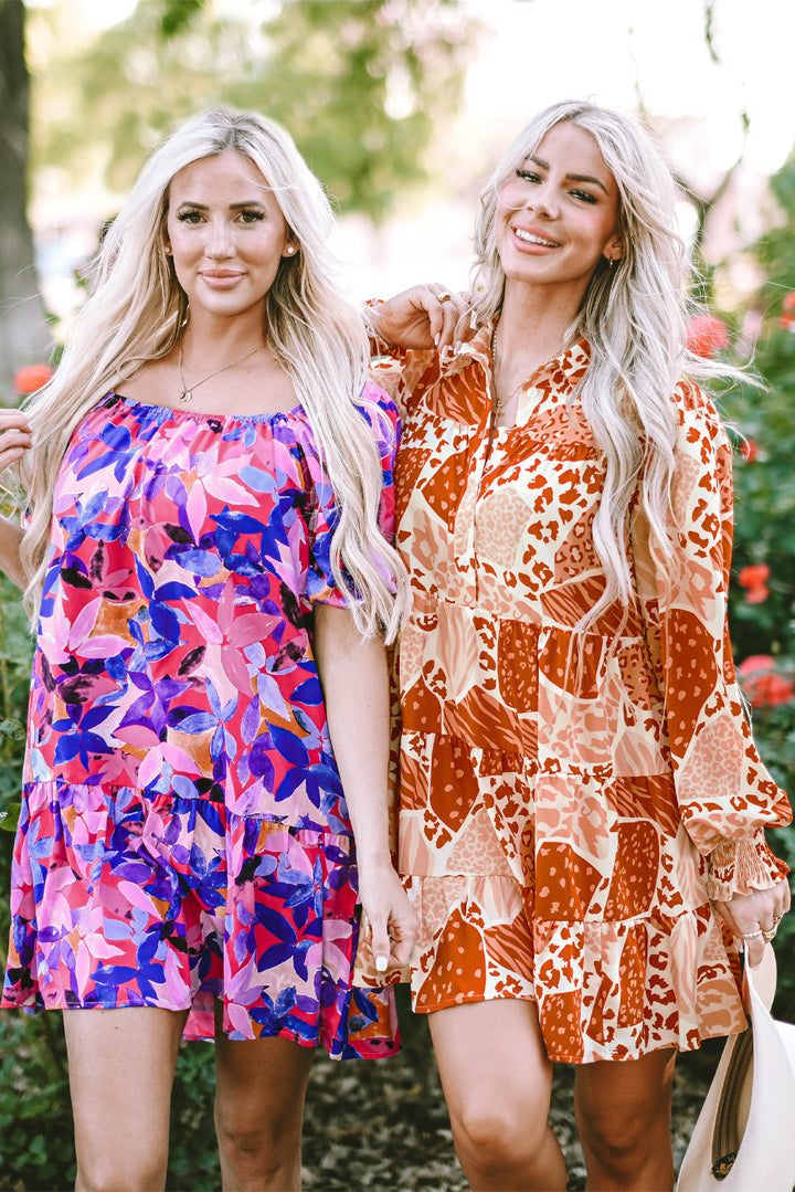 Flower Short Sleeve Ruffled Dresses