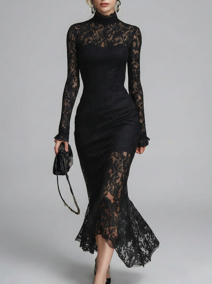 Claraine – Elegant Lace Midi Dress